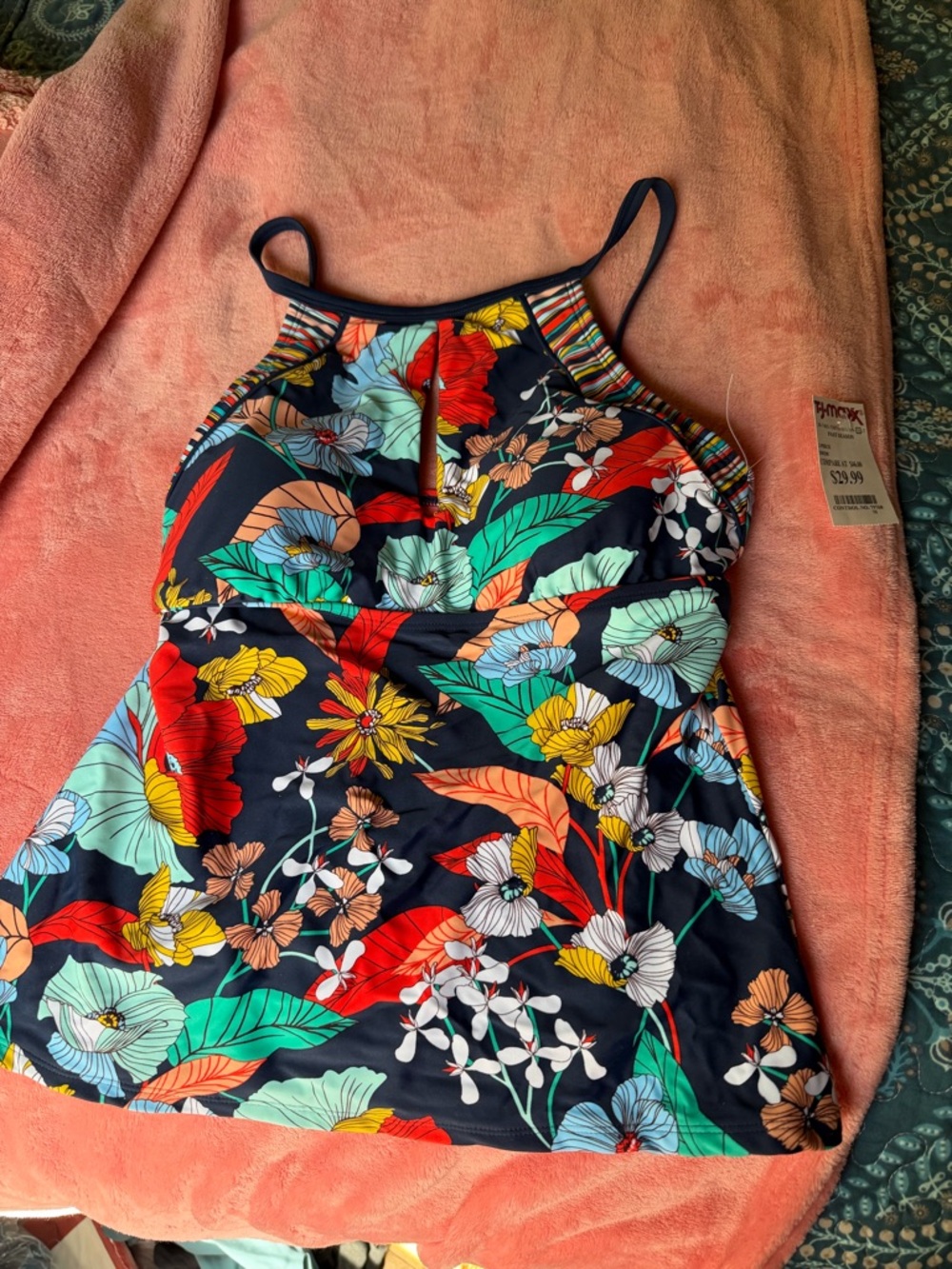 Ellen Tracy Navy Floral One-Piece Swimwear Top